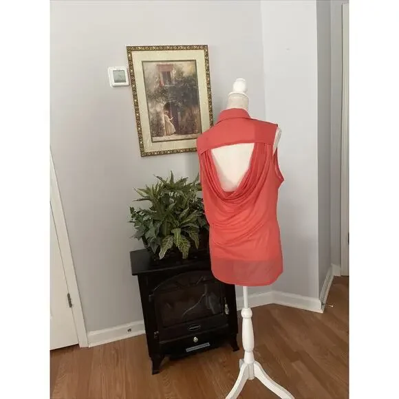 Women RECKLESS HEARTS Open Front Tunic XL Sleeveless Collared Open Back Orange - Picture 3 of 8